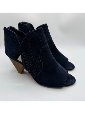 Vince Camuto Ebelin Ankle Booties Women Size 8M Dark Blue Leather Peep Toe Shoes